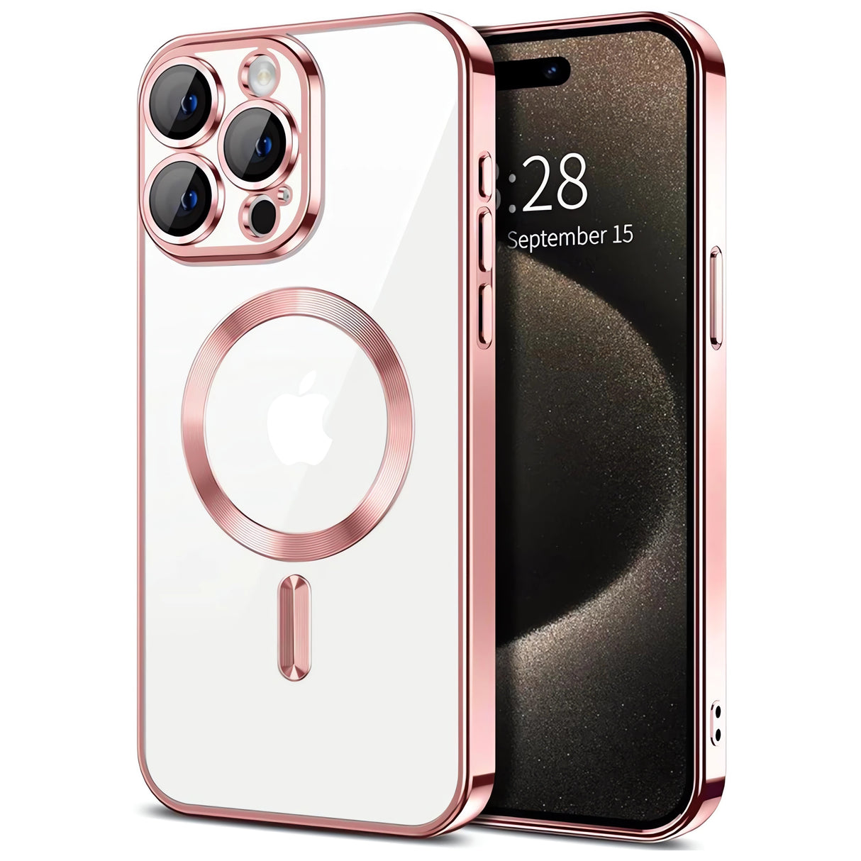 Protective Case Bervolo® MagSafe, Compatible with iPhone 16 Pro Max, Transparent, Anti-Yellowing, Shock-Resistant, Scratch-Resistant, Reinforced Edges, Rose Gold