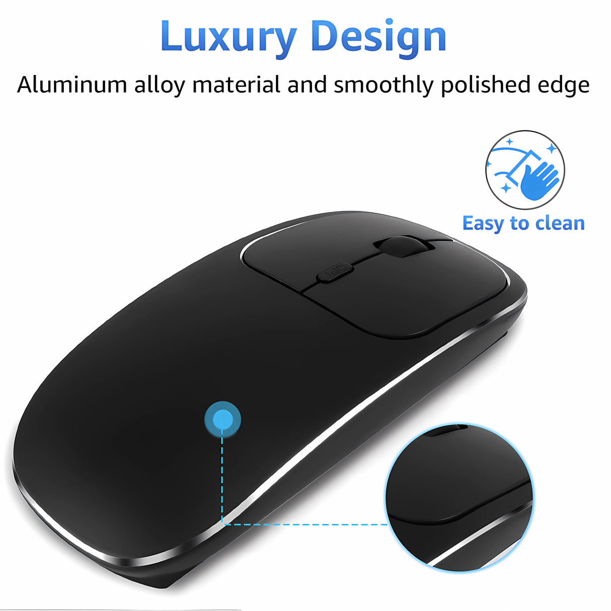 Bervolo® Metal X Kétfunkciós Vezeték Nélküli Egér, USB és Bluetooth 5.1, Újratölthető, Windows, Mac, Android, 600mAh Akkumulátor, Állítható DPI 800/1200/1600, Fekete