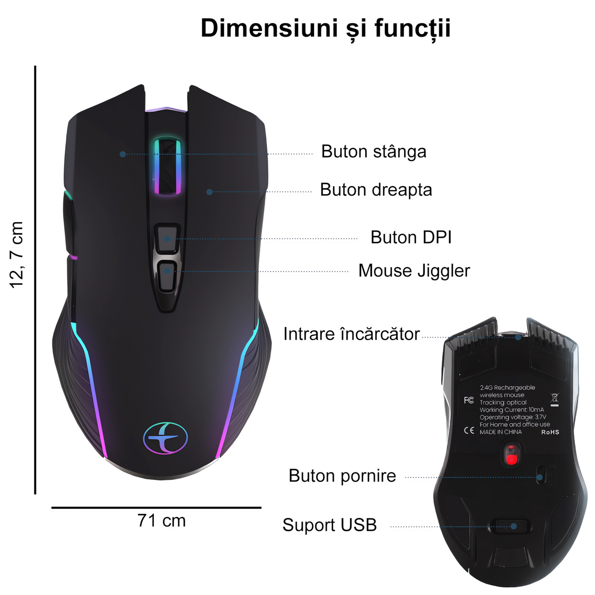 Bervolo® Office Mouse Jiggler, Simulates Cursor Movement, Undetectable, RGB, Plug & Play, Black