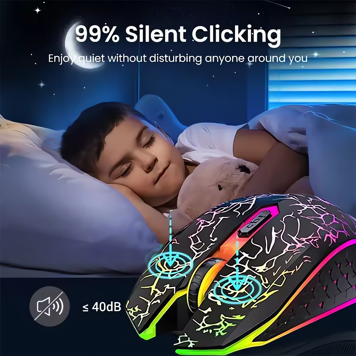 Bervolo® Spider Vezeték Nélküli Gamer Egér, Dual Mód Bluetooth 5.2 & 2.4GHz, RGB, 6 Halk Gomb, 1600 DPI, Type-C Újratölthető, Kompatibilis Windows, MacOS, Linux, Ergonomikus, Fekete