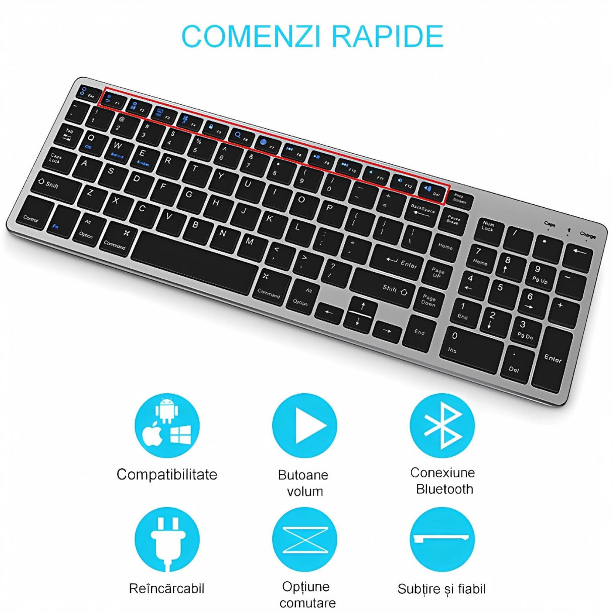 Bervolo Rechargeable Bluetooth Keyboard, Black