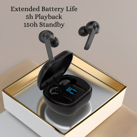 Bervolo Wat Pro Max fejhallgató, Bluetooth 5.3, Aktív zajszűrés (ANC), Környezeti zajcsökkentés (ENC), Áttetsző mód, Alacsony késleltetés, LED tok, Érintésvezérlés, Fekete