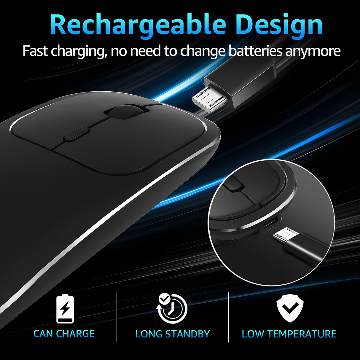 Bervolo® Metal X Kétfunkciós Vezeték Nélküli Egér, USB és Bluetooth 5.1, Újratölthető, Windows, Mac, Android, 600mAh Akkumulátor, Állítható DPI 800/1200/1600, Fekete