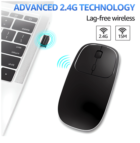 Bervolo® Metal X Kétfunkciós Vezeték Nélküli Egér, USB és Bluetooth 5.1, Újratölthető, Windows, Mac, Android, 600mAh Akkumulátor, Állítható DPI 800/1200/1600, Fekete