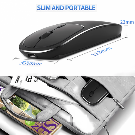 Bervolo® Metal X Kétfunkciós Vezeték Nélküli Egér, USB és Bluetooth 5.1, Újratölthető, Windows, Mac, Android, 600mAh Akkumulátor, Állítható DPI 800/1200/1600, Fekete