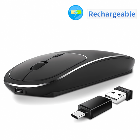 Bervolo® Metal X Kétfunkciós Vezeték Nélküli Egér, USB és Bluetooth 5.1, Újratölthető, Windows, Mac, Android, 600mAh Akkumulátor, Állítható DPI 800/1200/1600, Fekete