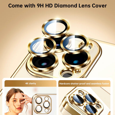 Protective Case Bervolo® MagSafe, Compatible with iPhone 16 Pro Max, Transparent, Anti-Yellowing, Shock-Resistant, Scratch-Resistant, Reinforced Edges, Gold