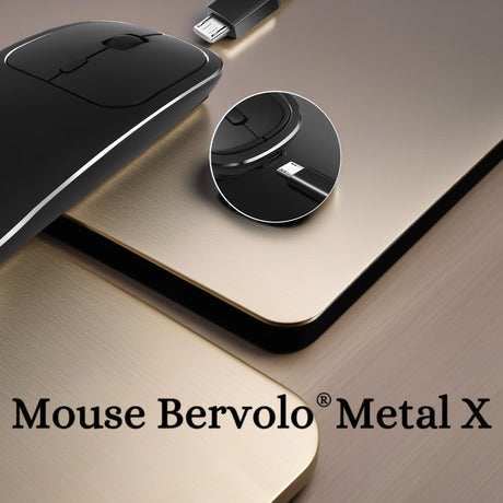 Bervolo® Metal X Kétfunkciós Vezeték Nélküli Egér, USB és Bluetooth 5.1, Újratölthető, Windows, Mac, Android, 600mAh Akkumulátor, Állítható DPI 800/1200/1600, Fekete