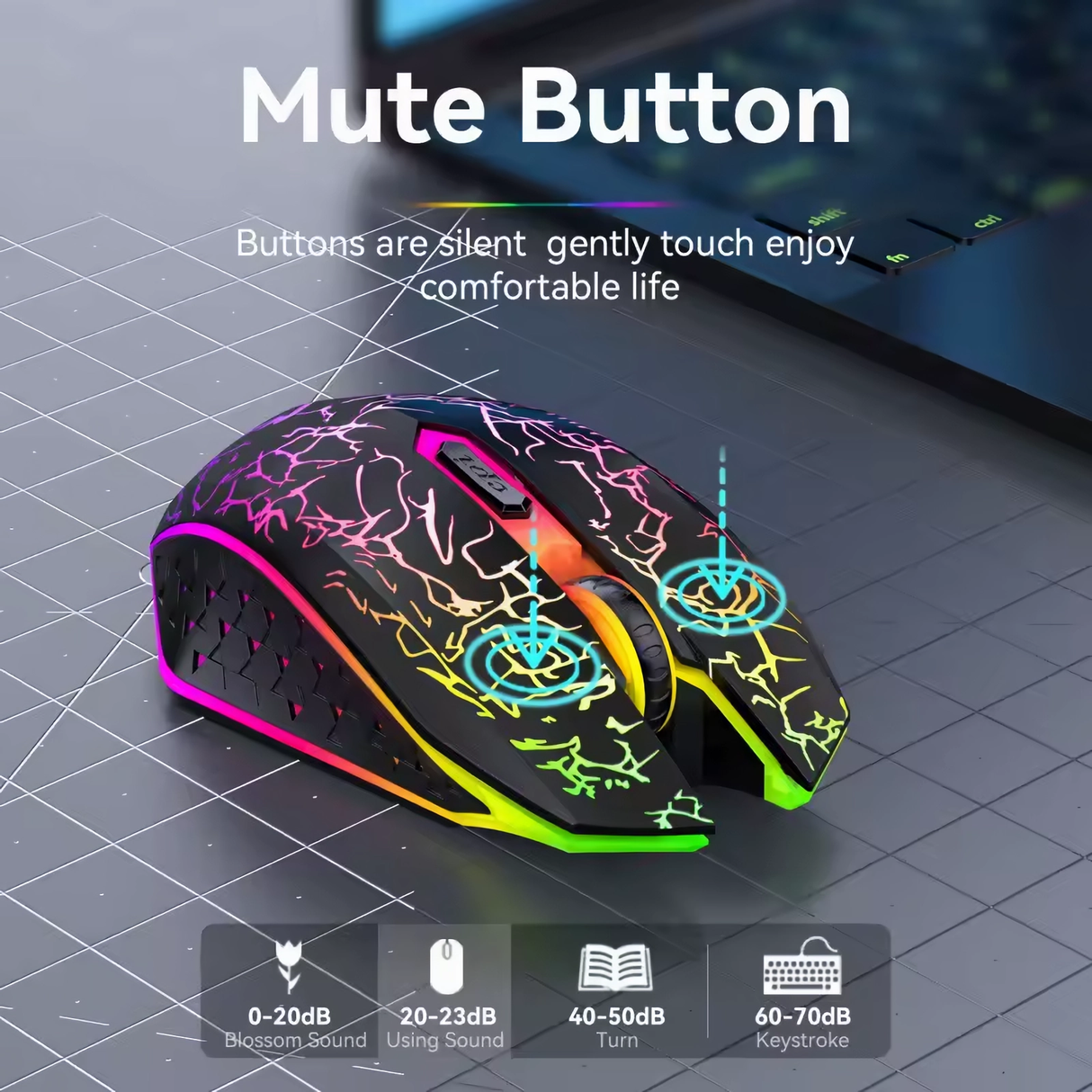 Bervolo® Spider Vezeték Nélküli Gamer Egér, Dual Mód Bluetooth 5.2 & 2.4GHz, RGB, 6 Halk Gomb, 1600 DPI, Type-C Újratölthető, Kompatibilis Windows, MacOS, Linux, Ergonomikus, Fekete