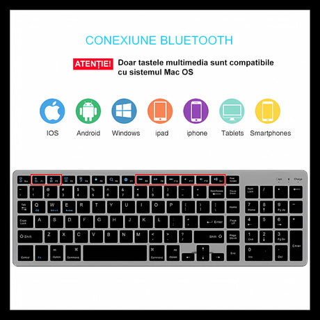 Bervolo Rechargeable Bluetooth Keyboard, Black