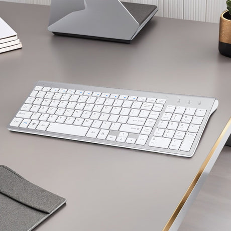 Univerzális Combo Bervolo® Prémium Billentyűzet és Egér, Vezeték nélküli 2.4G, Click Scissor-Switch, US Verzió, Fehér