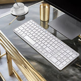 Bervolo® Újratölthető Bluetooth Billentyűzet – Scissor Switch, Multimédiás Billentyűk, Univerzális Kompatibilitás, Windows/Mac/iOS/Android, Ezüst