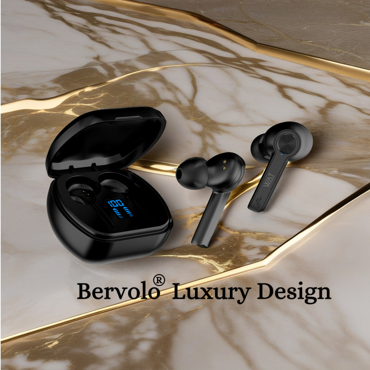 Bervolo®  Pro Sound Bluetooth 5.3 fejhallgató aktív zajszűréssel ANC, környezeti zajszűréssel ENC, áteresztő móddal, alacsony késleltetéssel, LED tok, érintésvezérlés, fekete