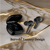 Bervolo®  Pro Sound Bluetooth 5.3 fejhallgató aktív zajszűréssel ANC, környezeti zajszűréssel ENC, áteresztő móddal, alacsony késleltetéssel, LED tok, érintésvezérlés, fekete