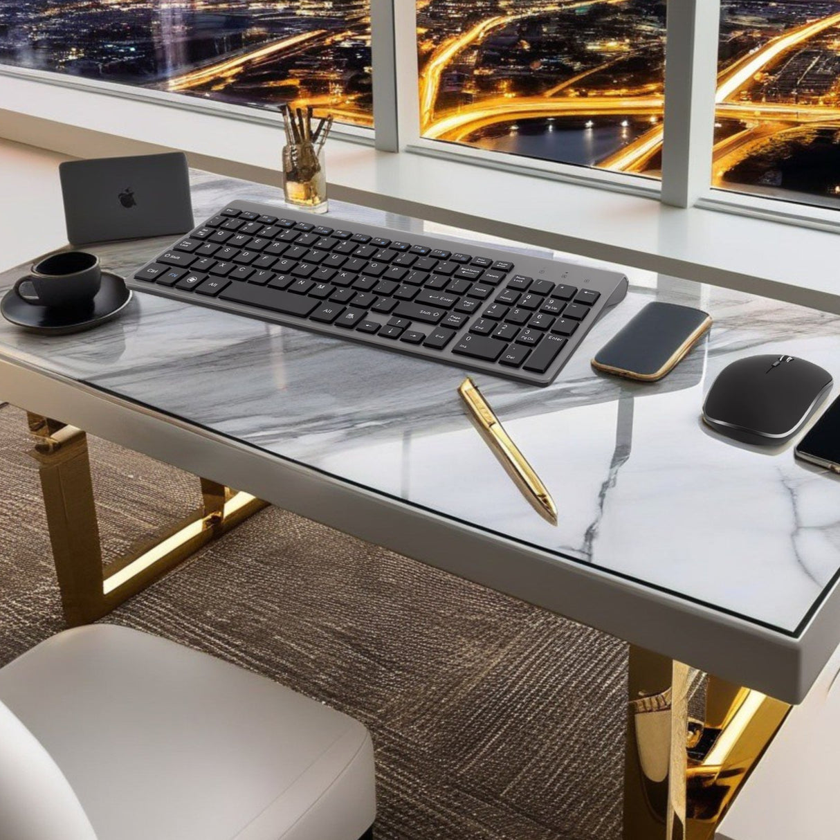 Univerzális Prémium Billentyűzet és Egér Szett Bervolo®, Vezeték Nélküli 2.4G, Scissor Switch Kattintás, US Verzió, Szürke